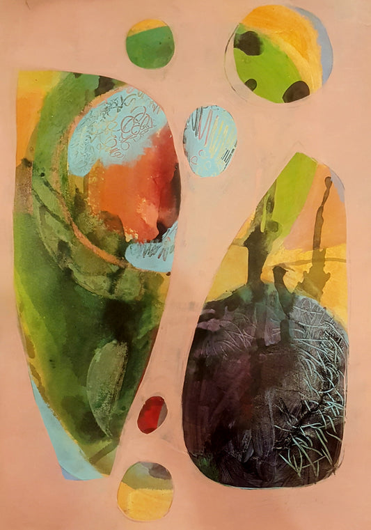 Peachy Keen – Original Acrylic on Paper, 15x20.5 – Art by Sylvia Yung, Quadra Island